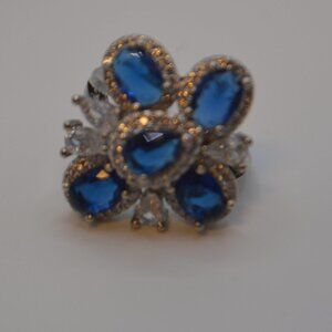 Luxury Geometric Faux Sapphire & Cubic Zirconia Floral Ring